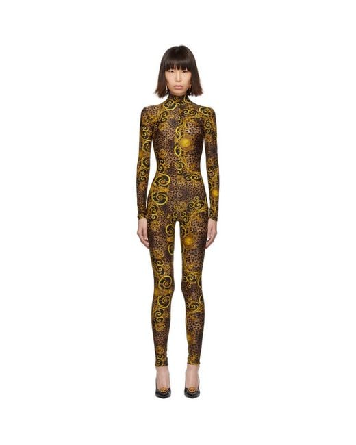 Versace Jeans Couture Brown And Yellow Leopard Barocco Catsuit in ...