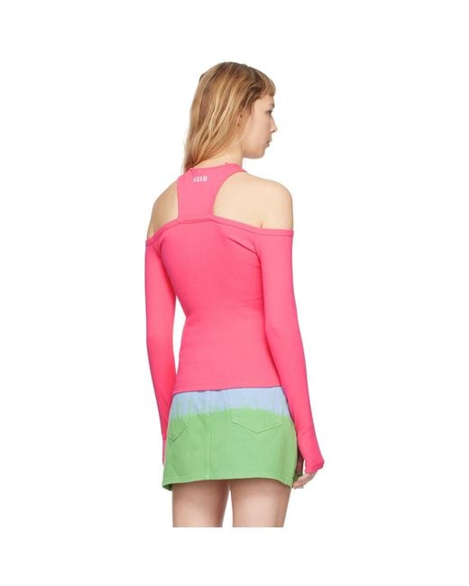 MSGM Red Pink Cutout Long Sleeve T-shirt