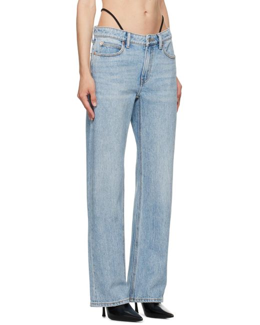 Alexander Wang Blue Mid-Rise Pre-Styled Logo Thong Jeans