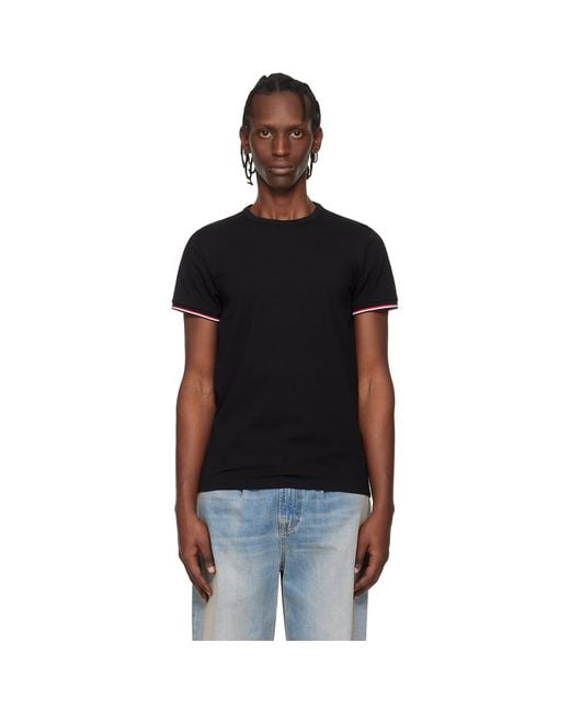 Moncler Black Tricolor-Trimmed Cotton T-Shirt for men