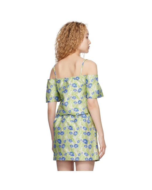 Ganni Green Gray Floral Blouse