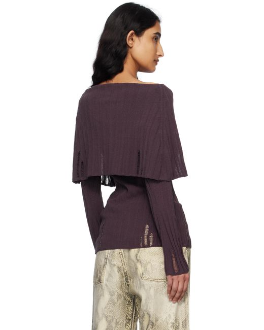 Acne バーガンディ リブ カーディガン Purple