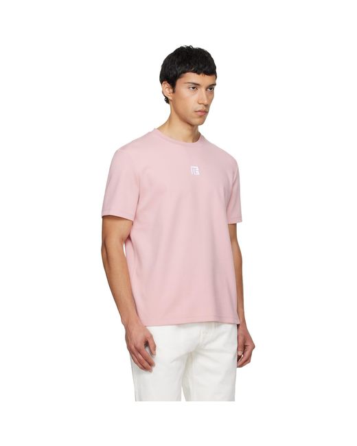 Balmain Pink Embroidered Logo T-Shirt for men