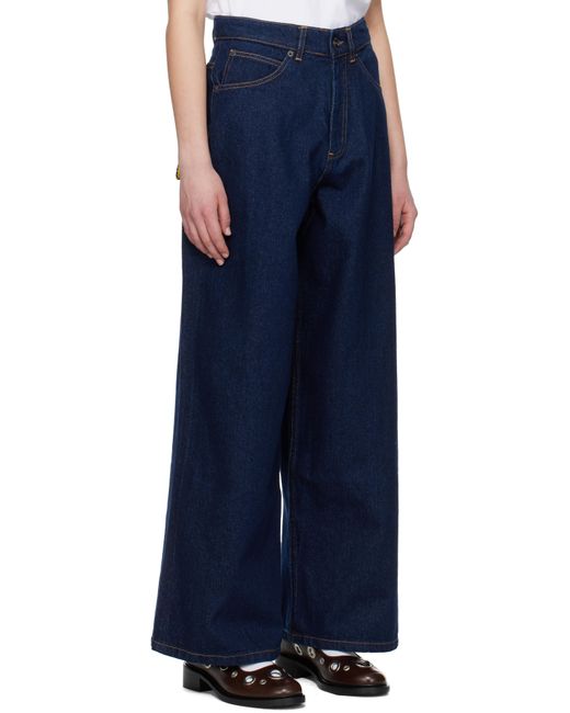 Charles Jeffrey ネイビー ニット パッチ ワイドレッグジーンズ Blue