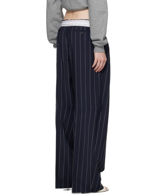 Alexander Wang ネイビー Tropical Wool ピンストライプ ストレッチ トラウザーズ Blue