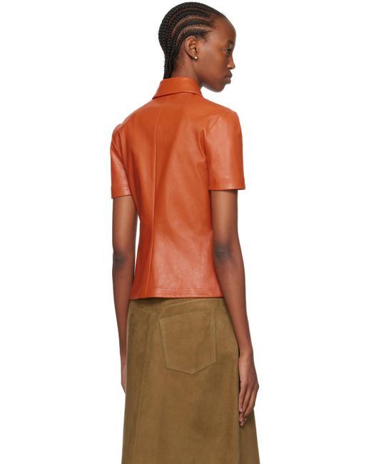 Ferragamo レザー スプレッドカラー ポロシャツ Orange