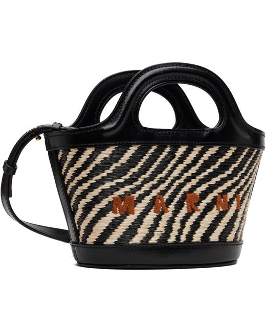 Marni Black Wavy Raffia-Effect Tropicalia Micro Tote