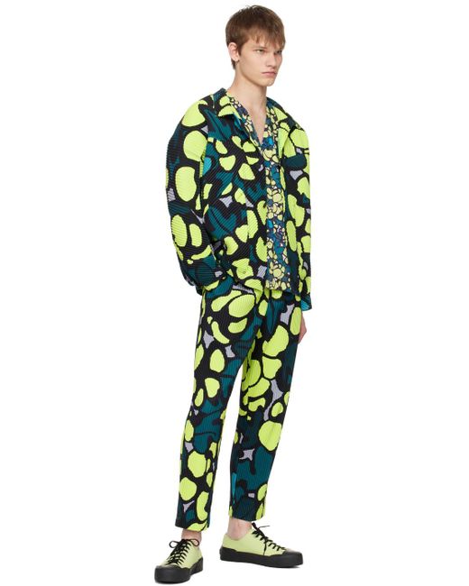 Homme Plissé Issey Miyake Green Homme Plissé Issey Miyake Yellow Printed Trousers for men