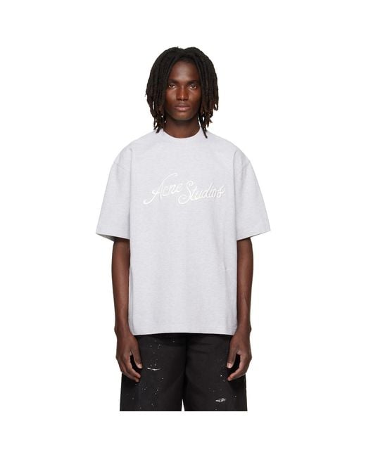 Acne White Embroidered Logo T-Shirt for men