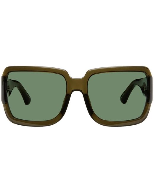 Dries Van Noten Green Khaki Linda Farrow Edition Oversized Sunglasses for men