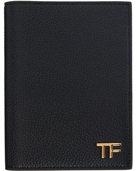 Tom Ford Black Soft Grain Leather T Line Passport Holder for men