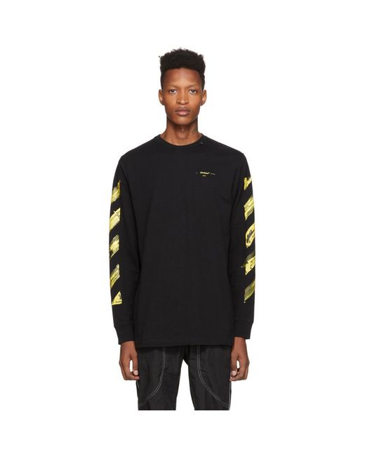 Off-White c/o Virgil Abloh Ssense Exclusive Black And Yellow Painted Arrows Long Sleeve T-shirt for men