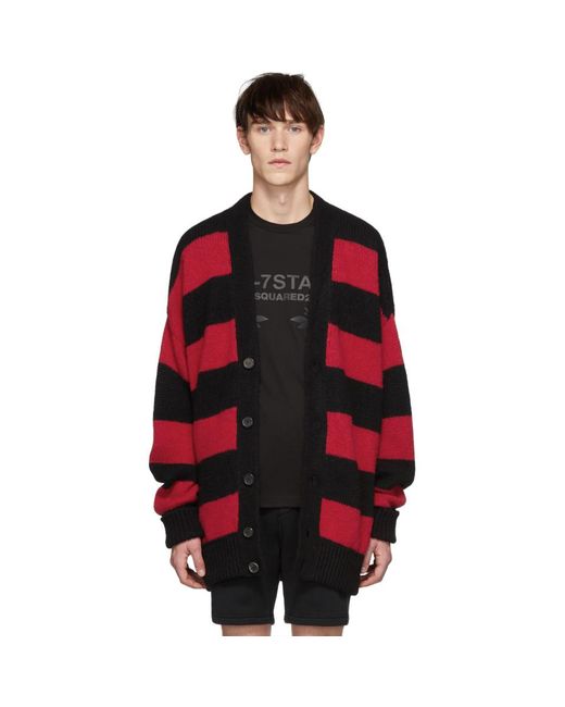 DSquared² Black And Red Striped Cardigan for men
