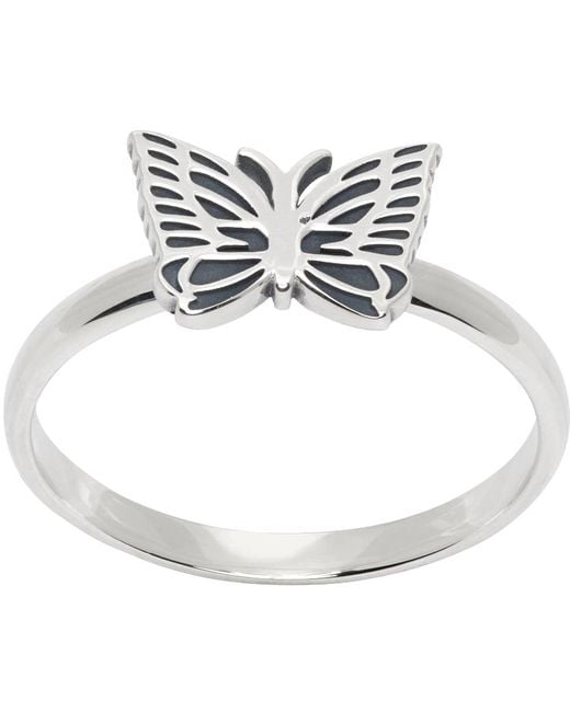 Needles Metallic Silver Papillon Ring for men