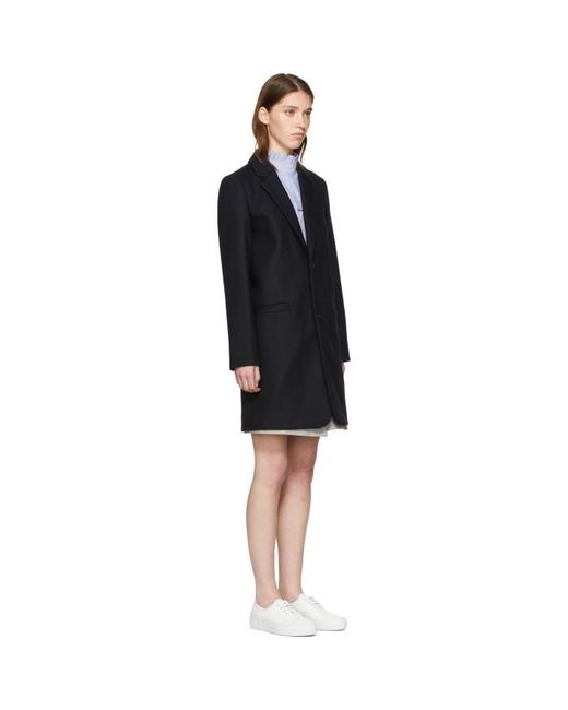 A.P.C. Navy Wool Carver Coat in Blue | Lyst Canada