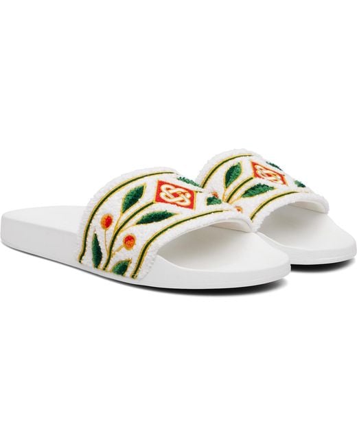 Casablanca White Embroidered Terry Slides for men