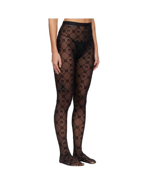MARINE SERRE Black Moonogram Mesh Flock Tights