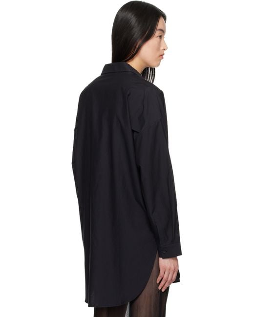 SILK LAUNDRY ブラック コットンシルク ラウンド シャツ Blue