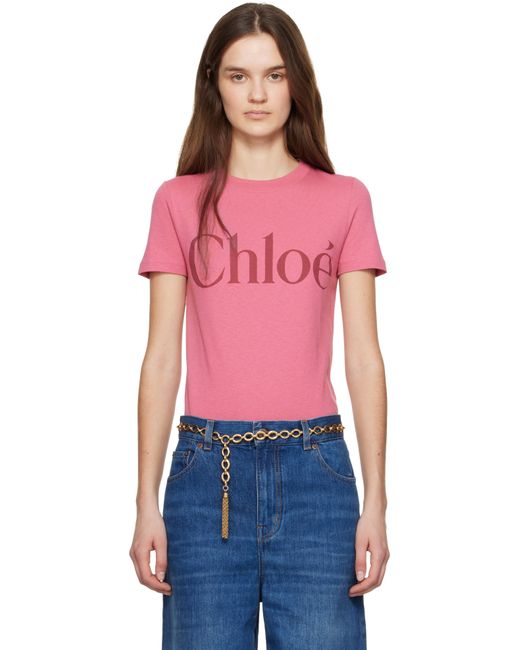 Chloé ピンク ベビーフィット ロゴ Tシャツ Red