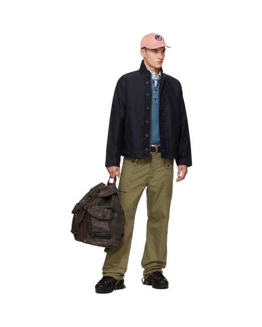 RRL Black Leather Rucksack Backpack for men