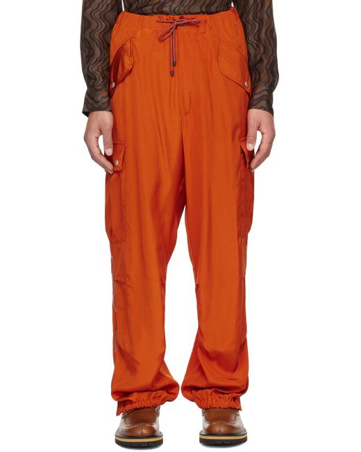 Dries Van Noten Orange Drawstring Cargo Pants for men