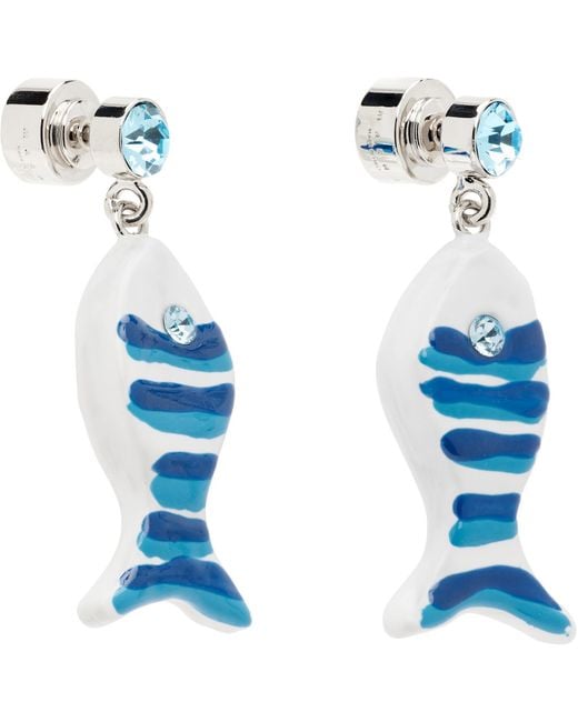 Marni Blue Fish & Rhinestone Earrings