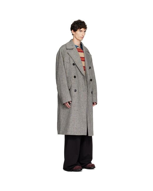 Dries Van Noten Gray Oversized Wool Tweed Coat for men