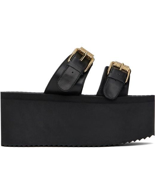 Moschino Black Lettering Logo Wedge Sandals