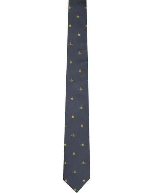 Vivienne Westwood Black Gray Multi Orb Tie for men