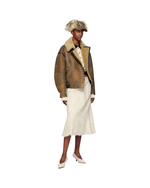 OPEN YY Natural Shaggy Faux-Fur Midi Skirt