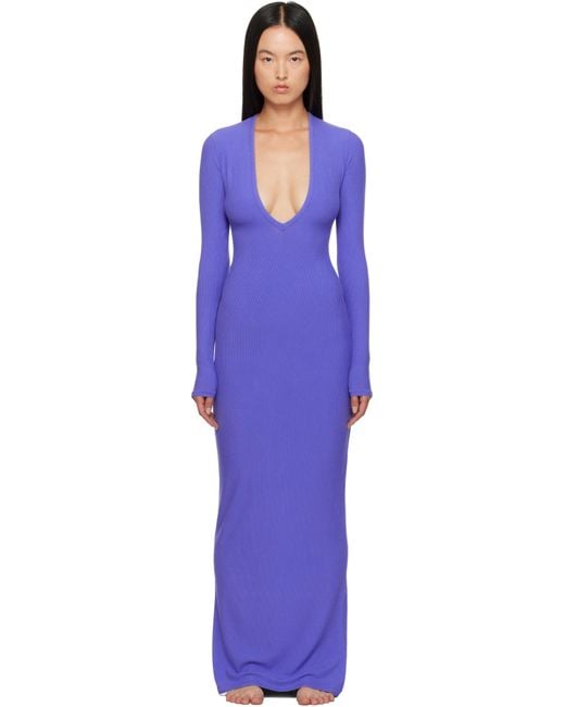 Skims Blue Soft Lounge Deep Plunge Maxi Dress
