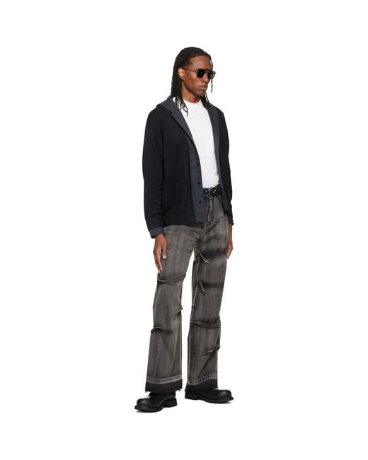 we11done Black Hooded Shirt-Layered Cardigan for men
