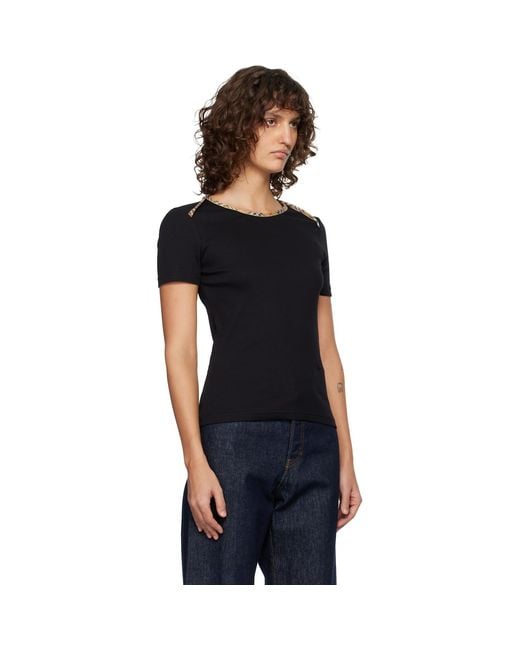 Burberry Black Check Trim Stretch Cotton T-Shirt
