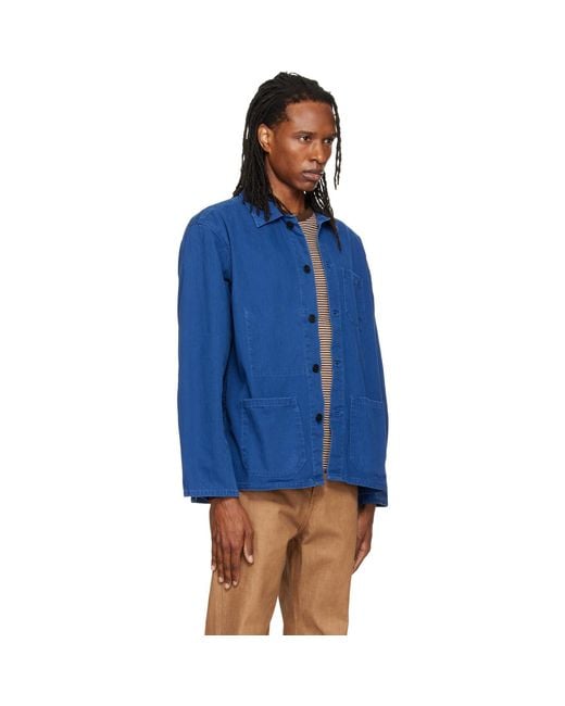 Nudie Jeans Blue Buddy Herringbone Chore Jacket for men