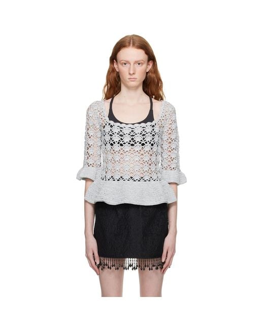 Ganni Black Silver Peplum Blouse