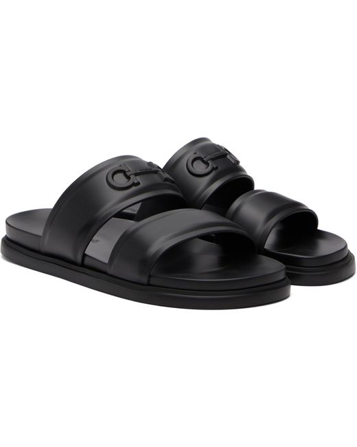 Ferragamo Black Gancini Ornament Slide Sandals for men