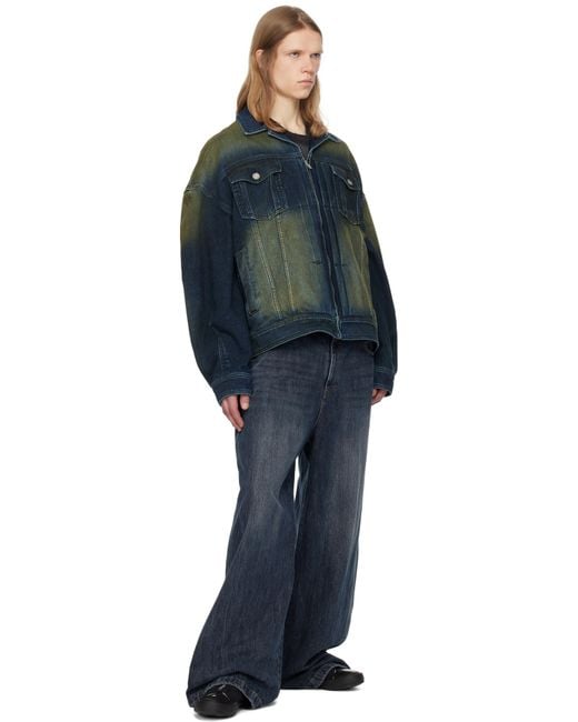 メンズ Juun.J ネイビー ジップアップ トラッカー デニムジャケット Blue