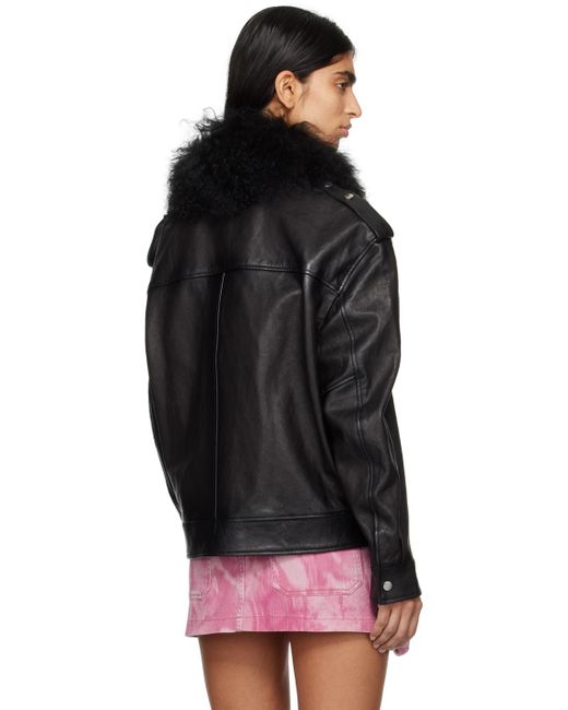 Blumarine Black Spread Collar Leather Biker Jacket