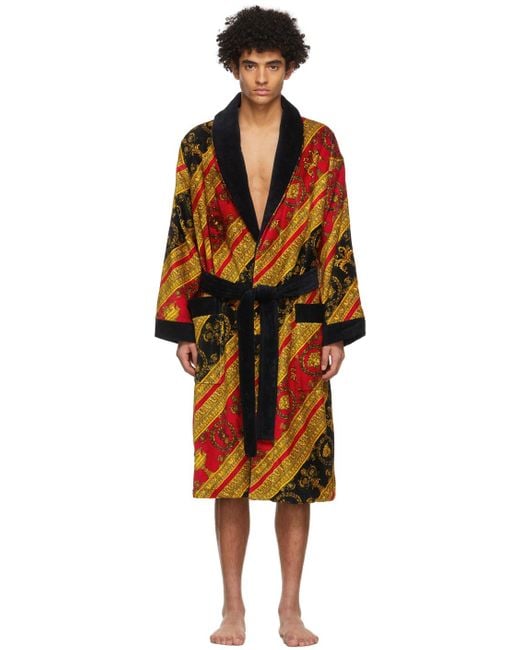 Versace Navy & Red I Heart Baroque Print Bath Robe for Men | Lyst