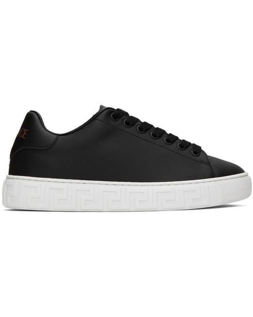 Versace Black Greca-embossed Leather Sneakers