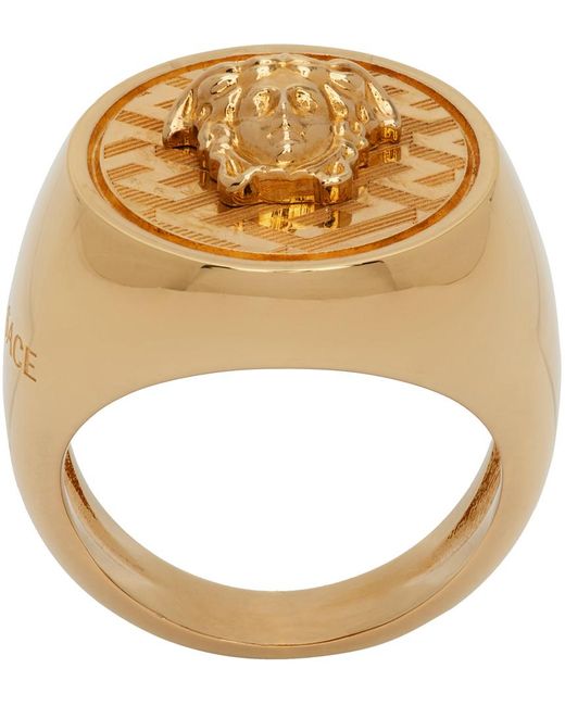 Versace Metallic Gold 'la Greca' Ring for men
