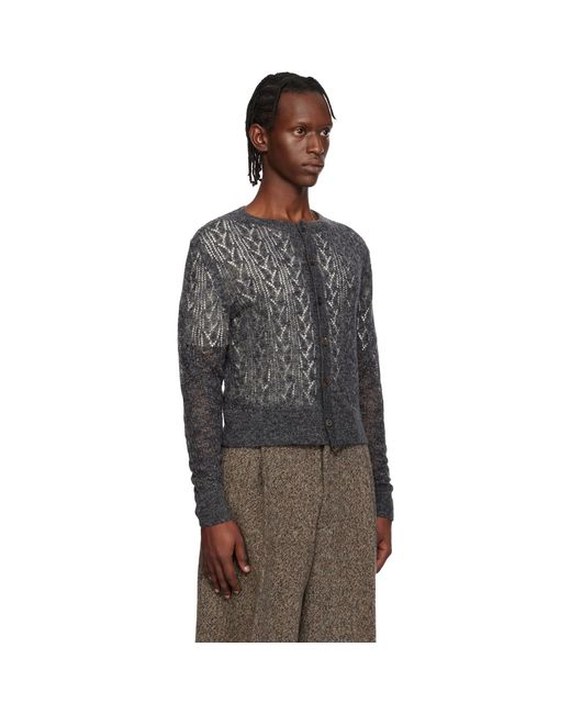 Dries Van Noten Black Open-Knit Cardigan for men