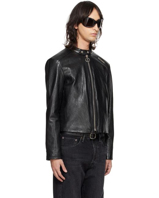 Acne Black Band Collar Leather Jacket for men