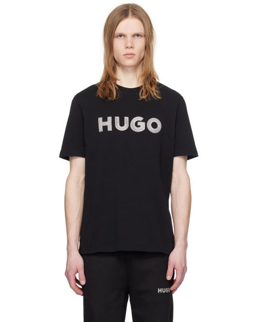 HUGO Black Embroidered T-shirt for men