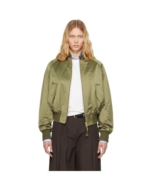 AMI Green Cotton Satin Ami De Coeur Bomber Jacket