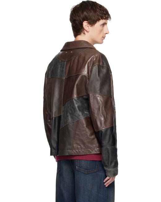 ANDERSSON BELL Black Patchwork Leather Jacket for men