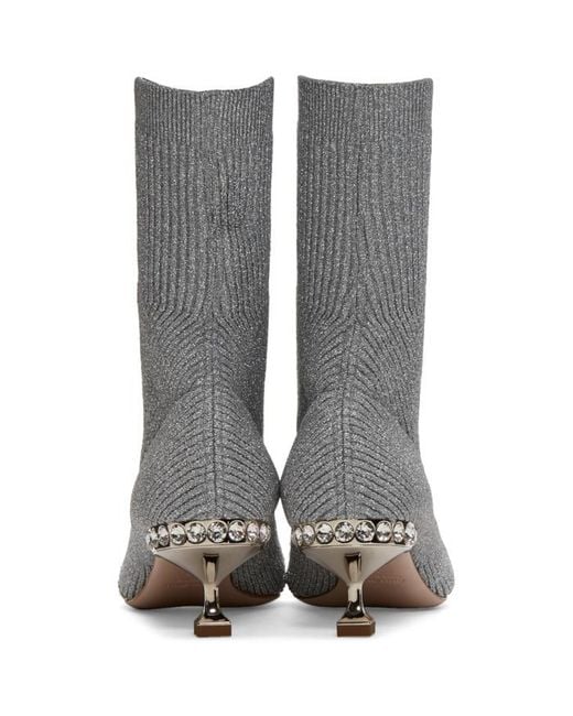 Miu Miu Silver Glitter Sock Boots in Metallic Lyst