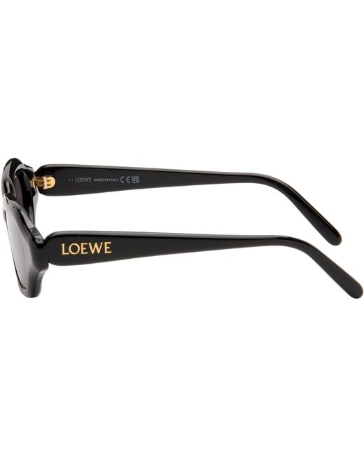 Loewe Black Slim Text Logo Rectangle Sunglasses