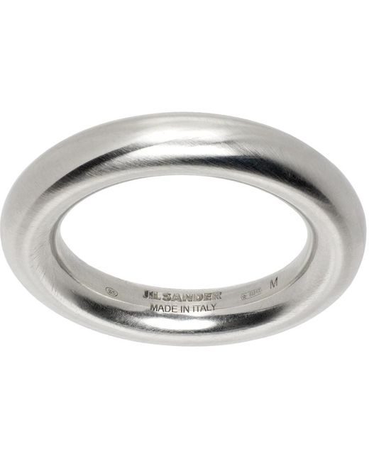 Jil Sander Metallic Silver Band Ring for men