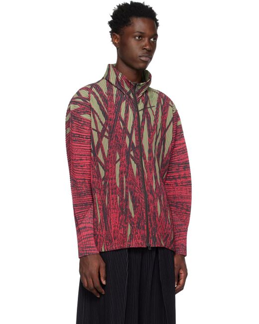 Homme Plissé Issey Miyake Homme Plissé Issey Miyake Red Grass Field Track Jacket for men